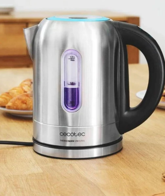 bouilloire électrique de 1,7L en acier inoxydable 2200W gris noir Cecotec