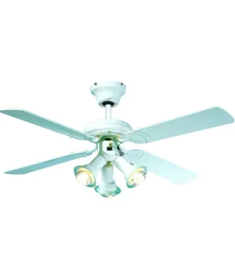 Farelek - Maldives O 107 Cm - Ventilateur De Plafond Reversible, 4 Pales Laquees Blanc + Eclairage 3 Spots 60 Watts E14 - 112615 Farelek