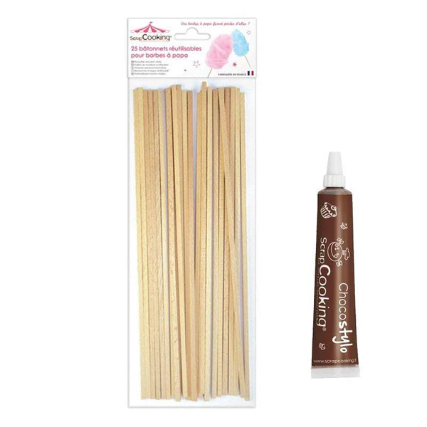 Stylo chocolat + 25 bâtonnets pour Barbe à papa Scrapcooking