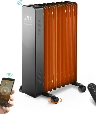 Radiateur à Bain d'huile 2000W avec minuterie 24h, Smart Control et App-Smart Life noir Vendos85