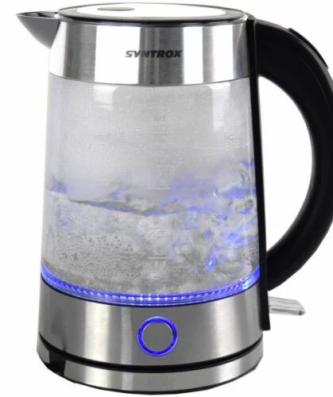 Bouilloire électrique en verre sans fil en acier inoxydable de 1,7L avec lumière bleu LED Syntrox