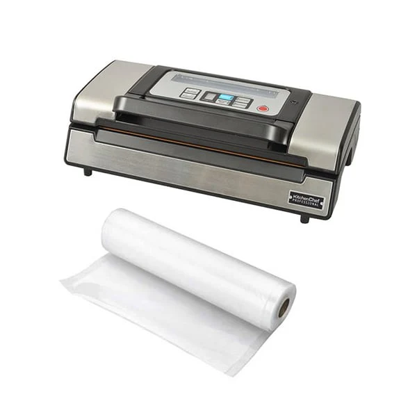 Lot appareil à emballer sous vide semi-pro soudure et rouleau 10 mètres de sachets à découper Kitchen Chef Professional