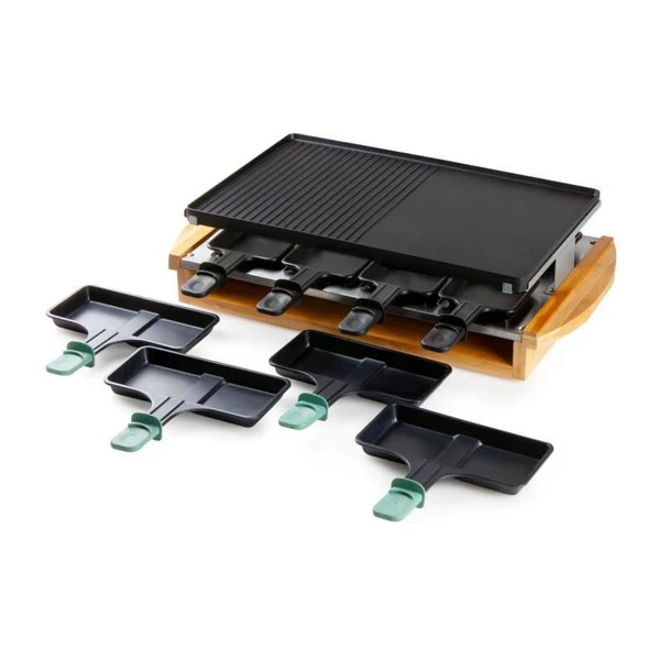 Domo Do9246g - Appareil A Raclette-grill Bamboo - 1200w - 3 Niveaux - 8 Personnes - Resistance Acier Inoxydable Domo