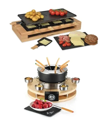 Set appareils à raclette et à fondue en bois Kitchen Chef Professional