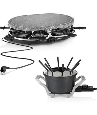 Set appareils à raclette avec pierre à cuire et à fondue 8 personnes Princess