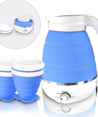 Bouilloire électrique pliable de 0,6L et 2 tasses pliables bleu Vendos85