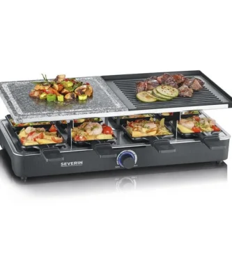Raclette Gril - Rg2376 - 8 Personnes - Pierre De Cuisson Naturelle Et Plaque Réversible Antiadhésive - Thermostat Rég Severin