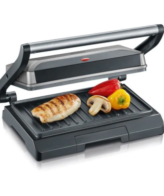 Kg2394 Gril Multifonction Compact : Viande - Paninis - Legumes - Plaques Anti-adhesives 23x14 -5 Cm - Recuperateur De Gr Severin
