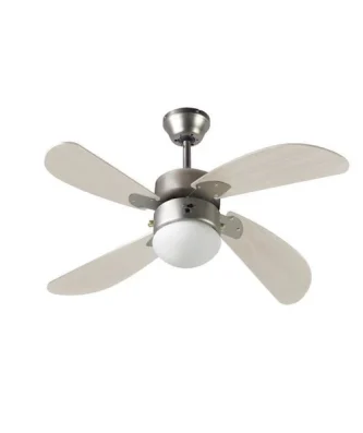 Farelek - Bermudes O 107 Cm - Ventilateur De Plafond Reversible, 4 Pales Chene Clair + Eclairage 1 Globe 60w E27 - 112423 Farelek