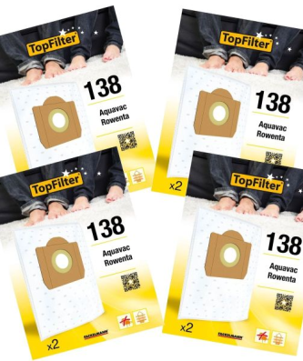 Lot de 4 packs de 2 sacs aspirateur 64138 pour Rowenta industriel Premium TopFilter