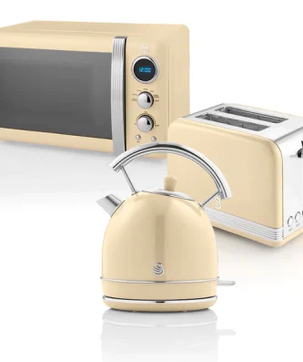 Retro Set Petit-Déjeuner Bouilloire 1,8L Grille-Pain 2 Tranches Micro-ondes 20L 850 Crème STRP2070CNEU