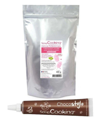 Préparation pour barbe à papa rose 400 g + 1 Stylo chocolat Scrapcooking
