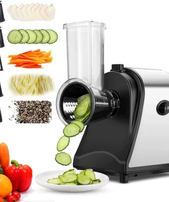 Hachoir multifonctionnel Râpe, Râpe Carottes Electrique 250W avec 5 cônes en acier inoxydable Vendos85