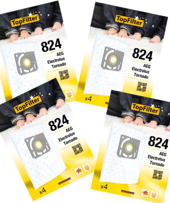 Lot de 4 packs de 4 sacs aspirateur 64824 pour Electrolux et Tornado Premium TopFilter