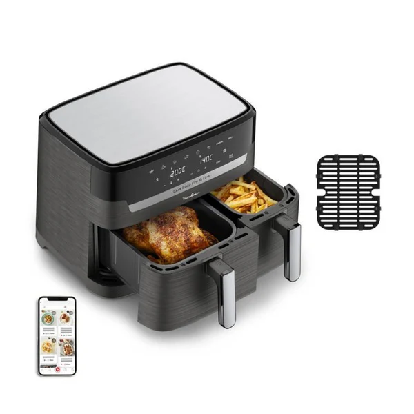 Friteuse Sans Huile 2 Tiroirs, Friteuse A Air Et Gril, 8 Programmes, Air Fryer, Dual Easy Fry&grill Ez905b20 Moulinex