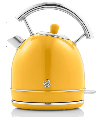 Retro Bouilloire, 1,8 L, Acier Inoxydable sans BPA, Résistance Cachée, sans Fil 3000 Jaune SK14630YELNEU