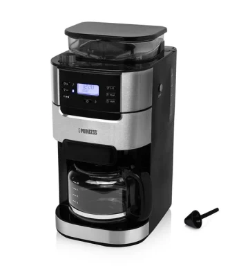 cafetière électrique de 1,5L avec moulin à café intégré 1050W gris noir Princess