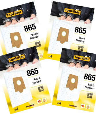 Lot de 4 packs de 4 sacs aspirateur 64865 pour Bosch Premium TopFilter