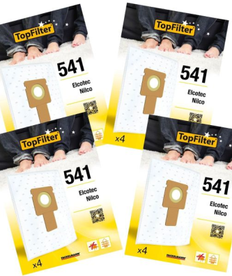 Lot de 4 packs de 4 sacs aspirateur 64541 pour Hoover et Elcotec Premium TopFilter