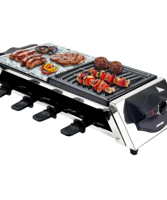 Raclette en acier inoxydable pour 8 personnes avec plaque de cuisson et pierre chaude Syntrox