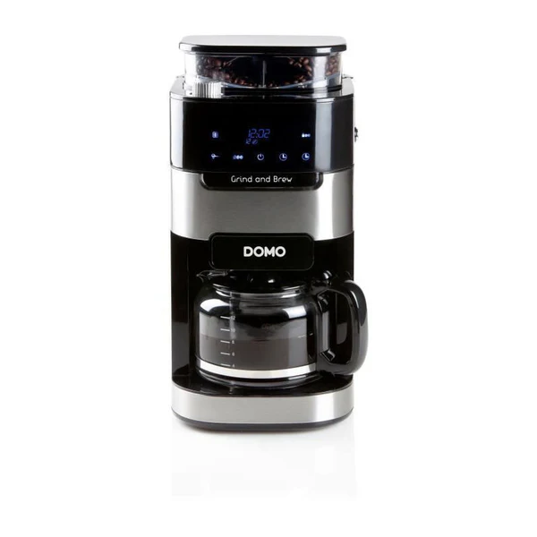 Domo Do721k - Cafetiere 1,5l - 12 Tasses - Ecran Lcd, Touches Tactiles - Moulin A Cafe Integre - Minuteur - 3 Intensites Domo