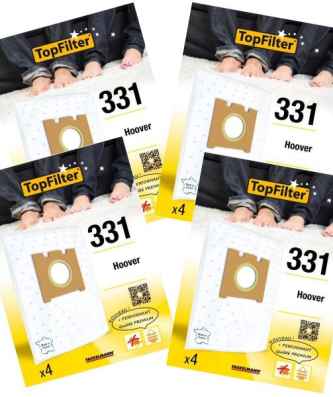 Lot de 4 packs de 4 sacs aspirateur 64331 pour Hoover Premium TopFilter