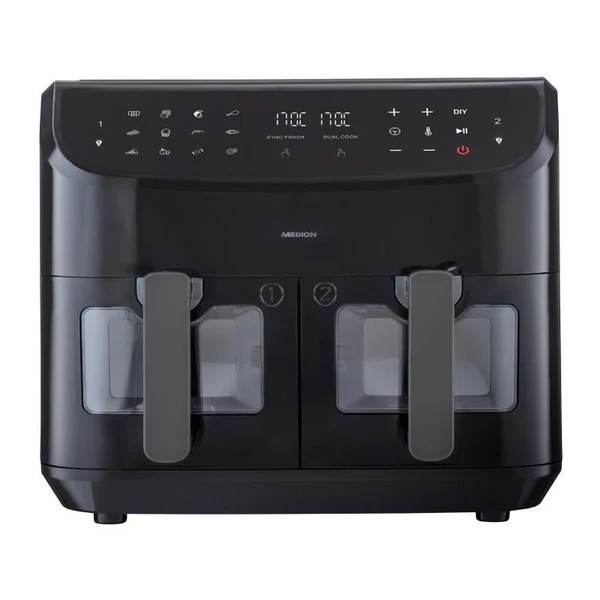 Friteuse A Air Chaud - Medion - P20 Xxl Twin - 2600 W - 2 Paniers - 9 Programmes - Noir Medion