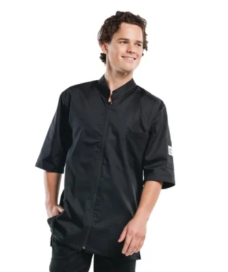 Veste de cuisine mixte Chaud Devant Monza manches courtes noire