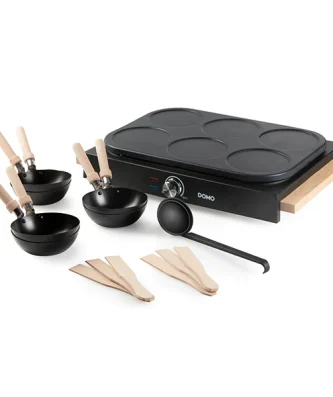 Appareil 2 en 1 mini-woks et mini-crêpes électrique 6 personnes 1000 W Domo