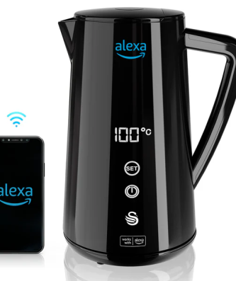 Alexa Bouilloire Électrique Intelligente WIFI 1,5L, Sans Fil, Écran Tactile LED 1800 Noir SK14650BLKNEU