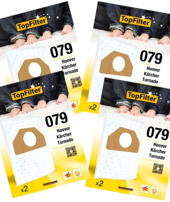 Lot de 4 packs de 2 sacs aspirateur 64079 Tornado et Kärcher Premium TopFilter