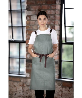 Tablier bavette en mélange de lin Southside vert forêt