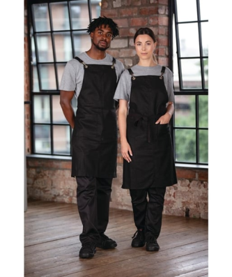 Tablier bavette en mélange de lin Southside noir