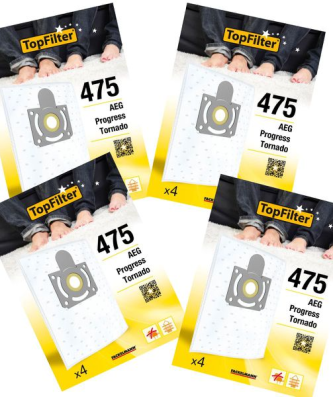 Lot de 4 packs de 4 sacs aspirateur 64475 Tornado et AEG Premium TopFilter