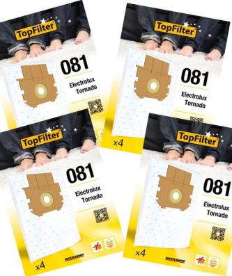 Lot de 4 packs de 4 sacs aspirateur 64081 Electrolux et Tornado Premium TopFilter