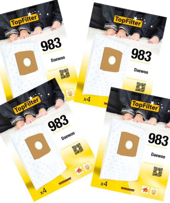 Lot de 4 packs de 4 sacs aspirateur 64983 pour Daewoo Premium TopFilter