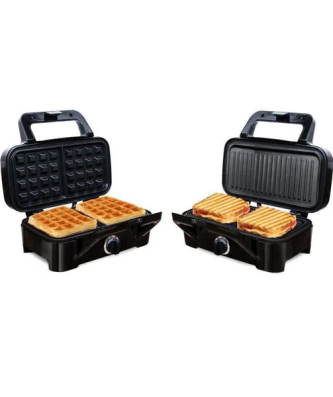 Little Balance 8368 Speedn Mixt 1200, Gaufrier + Grill 2 En 1, 1 Plaque Gaufres, 1 Plaque Gril Interchangeables, 1200 W, Inox Little Balance