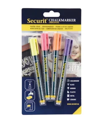 Marqueurs craie liquide Securit pointe 1-2mm couleurs tropicales (lot de 4)