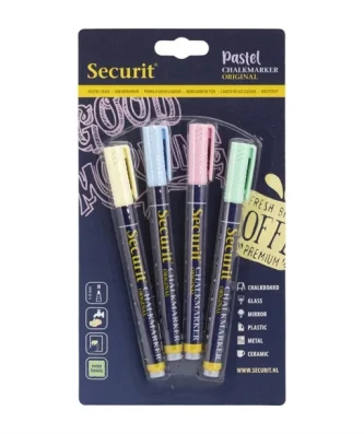 Marqueurs craie liquide Securit pointe 1-2mm couleurs pastel (lot de 4)