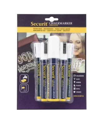 Feutres craie avec pointe ronde, biseautée et rectangulaire Securit Original blancs (lot de 5)