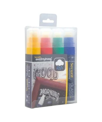 Marqueurs craie waterproof Securit (verre+ ardoise) pointe 7-15mm rouge, vert, jaune, bleu (lot de 4)