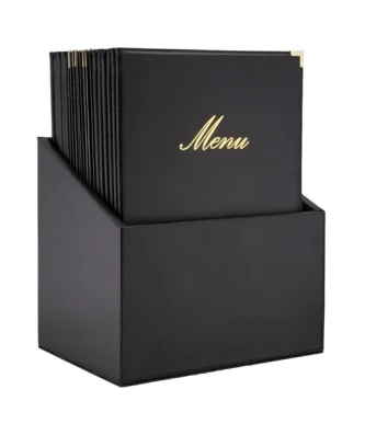 Boîte avec 20 protège-menus simili cuir A4x4 Securit Classic noirs