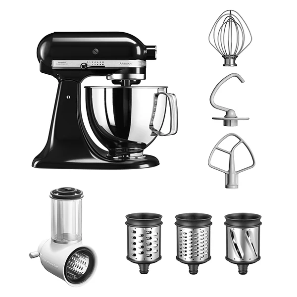 Robot artisan noir 5KSM125PS avec accessoire tranchoir et rĂ¢pes 3 cylindres 5KSMVSA Kitchenaid