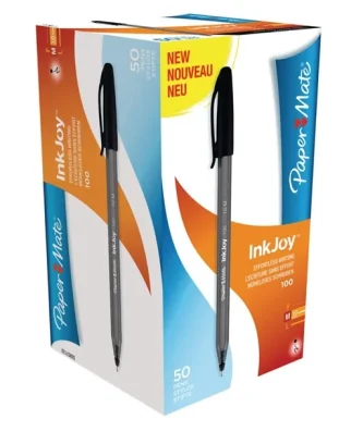 Stylos-bille pointe moyenne Paper Mate InkJoy 100 noirs (lot de 50)