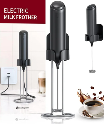 Mousseur à Lait Électrique Rechargeable USB Avec Support noir Vendos85