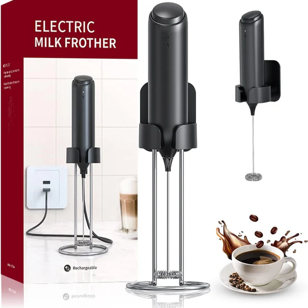Mousseur à Lait Électrique Rechargeable USB Avec Support noir Vendos85