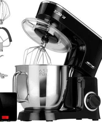 Robot Pâtissier Boulangerie Cuisine Ménager Multifonction Bol 6,5 L, 6 Vitesses 2200 Noir / Inox MRK-19B