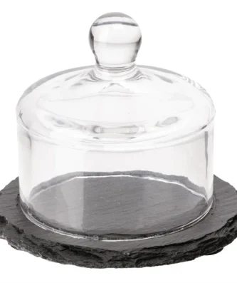 Plateau en ardoise avec cloche en verre APS