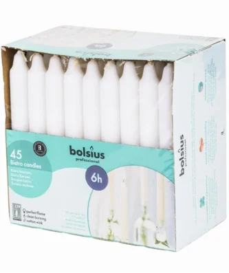 Bougies bistro Bolsius 177mm blanches (Lot de 45)