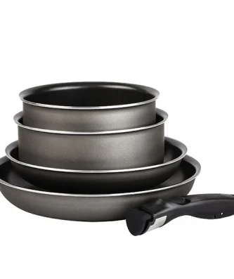 Set 2 poêles et 2 casseroles anti-adhésives Délice et manche amovible Mathon
